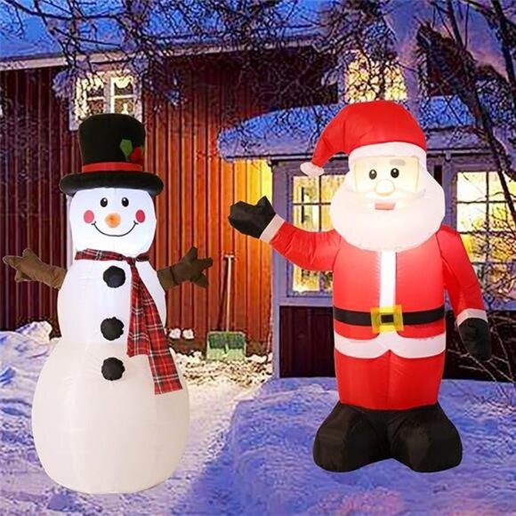 4 FT Lighted Christmas Inflatable Santa Claus and Snowman,...